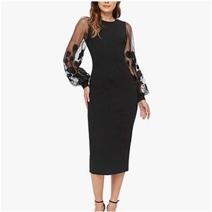 SHEIN Black Bishop Dress with Sheer Floral Balloon Sleeves